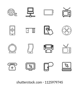 Screen icon. collection of 16 screen outline icons such as laptop, tv system, display pointer, touchscreen, tv, medical phone. editable screen icons for web and mobile.