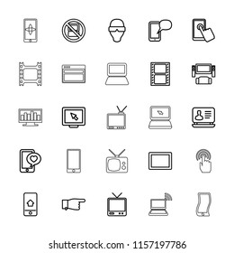 Screen icon. collection of 25 screen outline icons such as no laptop, pointing, laptop, display, tv system, man in smart glasses. editable screen icons for web and mobile.