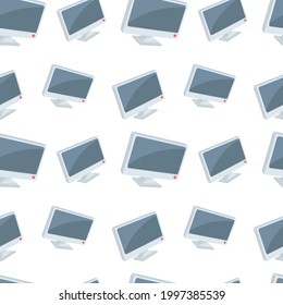 Screen Icon Emoji Pattern. Display Seamless Background Symbols. Doodle Emoticon Illustration Design Vector.