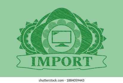icono de pantalla e Importar texto Símbolo de trazo verde. Un entorno muy atractivo. Ilustración artística. 
