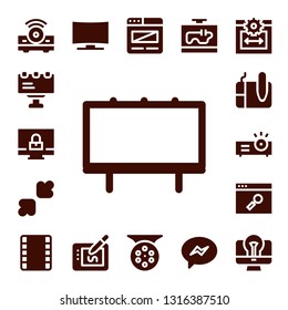 screen icon set. 17 filled screen icons.  Simple modern icons about  - Projector, Billboard, Computer, Resize, Graphic tablet, Browser, Film strip, Television, Drawing tablet