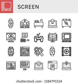 screen icon set. Collection of Graphic tablet, Smartwatch, Home office, Desk, Laptop, Billboard, Rgb, Computer, Game controller, Ebook, Controller, Video player, Tablet icons