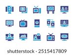 Screen icon set. Duotone color. Vector illustration. Containing abtesting, bigscreen, monitor, television, tv, dmodeling, computer, help, onlineshopping, blog, graphic.