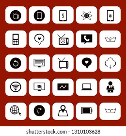 screen icon set with phone, phone technology and public speaker vector illustration