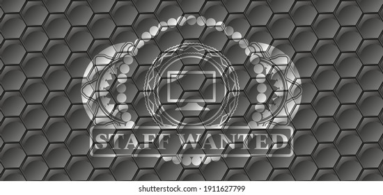 screen icon and STAFF WANTED text grey shiny style pattern realistic emblem. Trendy exquisite background. Vector illustration. 
