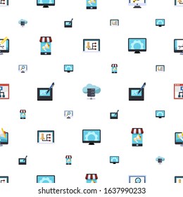 screen icons pattern seamless. Included editable flat Distance teacher, e-Book, analytics app, Mobile marketing, electronic signature, Computer repair icons. screen icons for web and mobile.