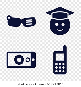 Screen icons set. set of 4 screen filled icons such as phone, graduate emoji, gear on display