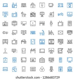 screen icons set. Collection of screen with cinema, tablet, billboard, rgb, video player, console, graphic tablet, laptop, display, mobile phone. Editable and scalable screen icons.