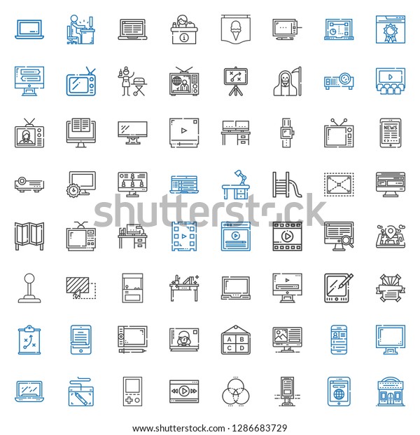 screen icons\
set. Collection of screen with cinema, tablet, billboard, rgb,\
video player, console, graphic tablet, laptop, display, mobile\
phone. Editable and scalable screen\
icons.