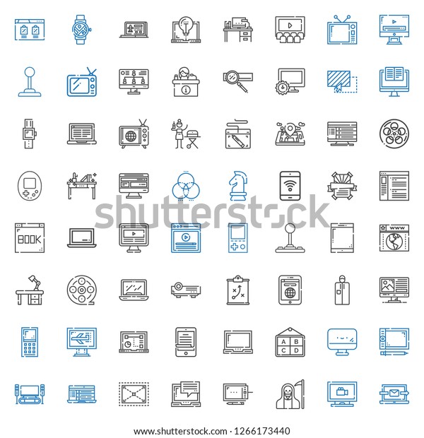 screen\
icons set. Collection of screen with laptop, monitoring, death,\
graphic tablet, expand, home cinema, poster, ereader, computer,\
mobile phone. Editable and scalable screen\
icons.
