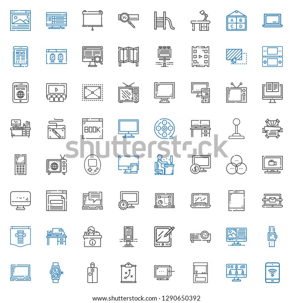 screen icons set.
Collection of screen with mobile phone, monitor, arcade, graphic
tablet, strategy, portable, smartwatch, laptop, computer. Editable
and scalable screen
icons.