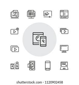 Screen icons. Set of  line icons. Player window, mobile phone, laptop. Screen concept. Vector illustration can be used for topics like video content, digital technology, apps.