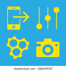 screen icons set with photo camera, cells and controls vector set