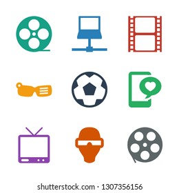 screen icons. Trendy 9 screen icons. Contain icons such as movie tape, man in smart glasses, TV, phone with heart, smart glasses, laptop. screen icon for web and mobile.