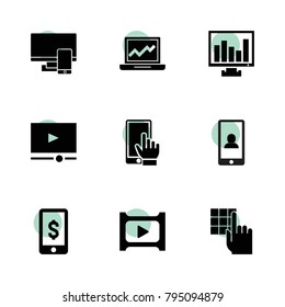 Screen icons. vector collection filled screen icons set.. includes symbols such as dollar sign on phone, phone, chart on display. use for web, mobile and ui design.