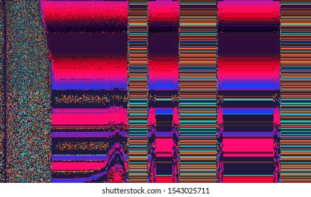 Screen image of a broken television broadcast. Abstract pixel background glitch texture. Digital distortion of a damaged digital media file. Vector illustration.