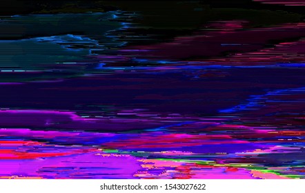 Screen image of a damaged television broadcast. Broken VHS player video signal. Error playing digital media file. Vector illustration.
