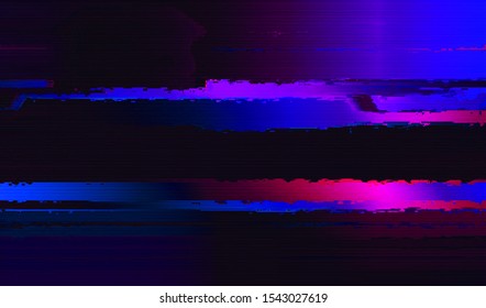 Screen image of a damaged VHS player. Distortion of television broadcast. Abstract background glitch texture. Vector illustration.