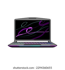 screen laptop gaming cartoon. digital keyboard, neon internet screen laptop gaming sign. isolated symbol vector illustration