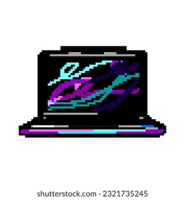 pantalla portátil de juego de píxel de arte vector retro. teclado digital bit, neon internet screen laptop game. ilustración vintage antigua