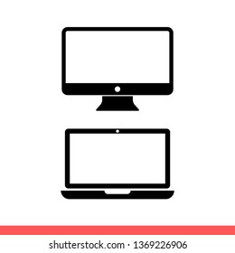 Screen and laptop icon isolated on white background, device vector for web or mobile