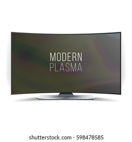 Screen Lcd Plasma Vector. Curved TV Modern Blank Led Screen Panel Isolated On White Background. Realistic Illustration
