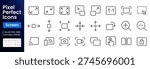 Screen line icon set. Resize, zoom, fullscreen, capture, lock, select area, scalable minimal vector illustrations. Simple outline signs for display interface. 48x48 Pixel Perfect. Editable Stroke
