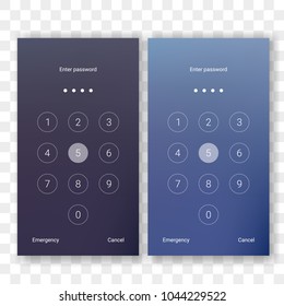 Screen Lock Authentication Password Smartphone Background Template. Vector Phone ID Recognition Screenlock Password Or Lockscreen Passcode Numbers Display