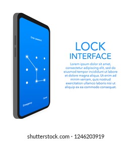 Screen lock authentication password smartphone background template. Illustration of phone ID recognition screen lock password or lock screen passcode numbers display. Vector stock illustration.