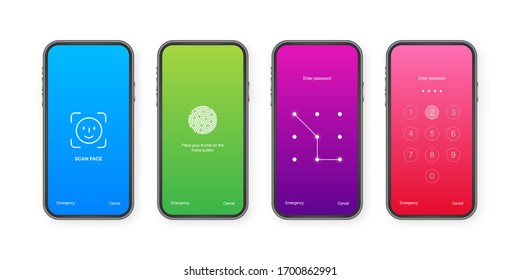 Screen lock authentication password smartphone background template. Illustration of phone ID recognition screenlock password or lockscreen passcode numbers display.