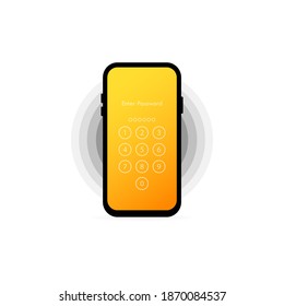 Screen lock authentication password smartphone background template. Smartphone security. Illustration of phone ID recognition screen lock password or lock screen passcode numbers display.