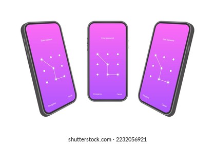 Screen lock authentication password smartphone background template. Illustration of phone ID recognition screenlock password or lockscreen passcode numbers display.