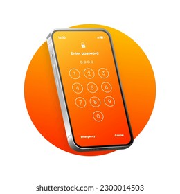 Screen lock authentication password smartphone template. Phone passcode numbers ID recognition screen lock password display. Phone lock screen. Vector illustration.