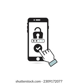 Contraseña de autenticación de bloqueo de pantalla icono de smartphone con toque manual en pantalla