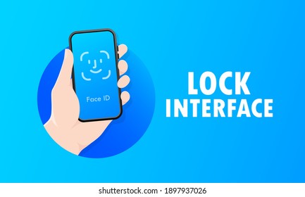 Screen Lock Banner. Face ID. Phone ID Recognition Screen Lock Password Or Lock Screen Passcode Numbers Display. Vector EPS 10. Isolated On Background.