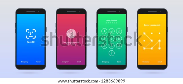 Screen Lock. Set of\
four mobile phone screen loch Passcode interface for lock screen or\
enter password pages.