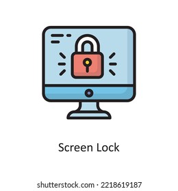 Screen Lock Vector  Filled Outline Icon Design illustration. Cloud Computing Symbol on White background EPS 10 File