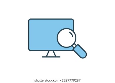 Screen and Magnifying Glass icon. icon related to Find, Search. Flat line icon style design. Simple vector design editable