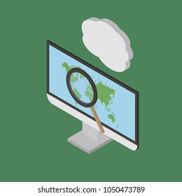 screen with magnifying glass isometric. vector
