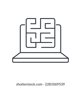  Screen Maze. Confusing interface. The problem of access to information. Difficult search.Vector linear icon isolated on white background