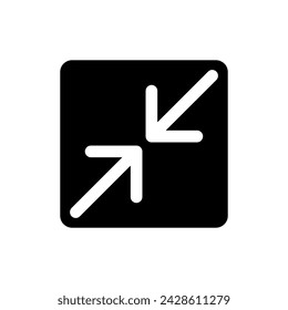 Icono de ui de glifo negro minimizado en pantalla. Reproductor multimedia. Tecnología digital. Diseño de interfaz de usuario. Símbolo de silueta en espacio blanco. Pictograma sólido para web, móvil. Ilustración de vector aislado