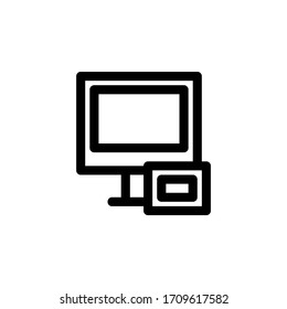 Icono de creación de reflejo de pantalla, aislado en blanco. Icono de esquema de interfaz de usuario.
