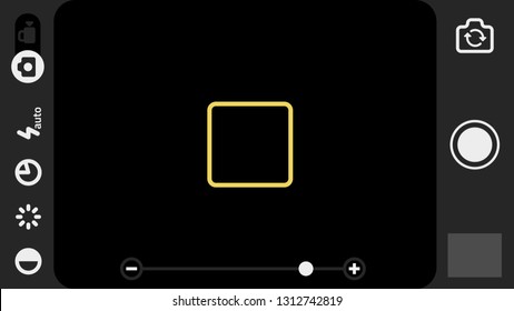Screen Mobile Camera Application Interface Template. UI for Smartphone Cam App with Shot, Flash, Timer, Gallery, Settings, Photo or Video Buttons
