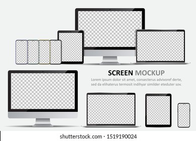 Screen mockup. Computer monitor, laptop, tablet and smartphone