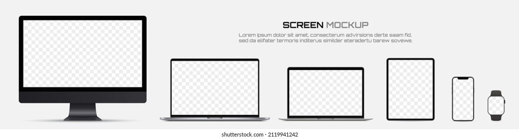 Mofa de pantalla. Monitor de computadora, laptops, tablet, smartwatch y smartwatch con pantalla en blanco para diseño