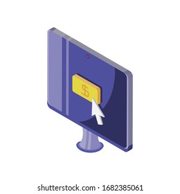 pantalla con botón de dinero en el diseño de ilustraciones vectoriales de fondo blanco