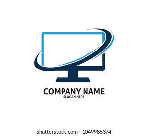 screen monitor computer technology service vector logo design template