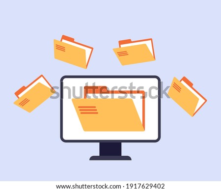 Screen monitor file organization concept. Vector graphic design abstract illustration