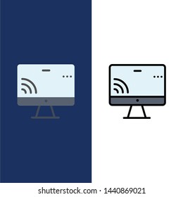 Screen, Monitor, Screen, Wifi  Icons. Flat and Line Filled Icon Set Vector Blue Background