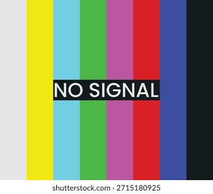 Não há sinal na tela. Erro de tela de televisão. Padrão de mau funcionamento. TV, filme, problemas técnicos, fundo colorido - ilustrações vetoriais.